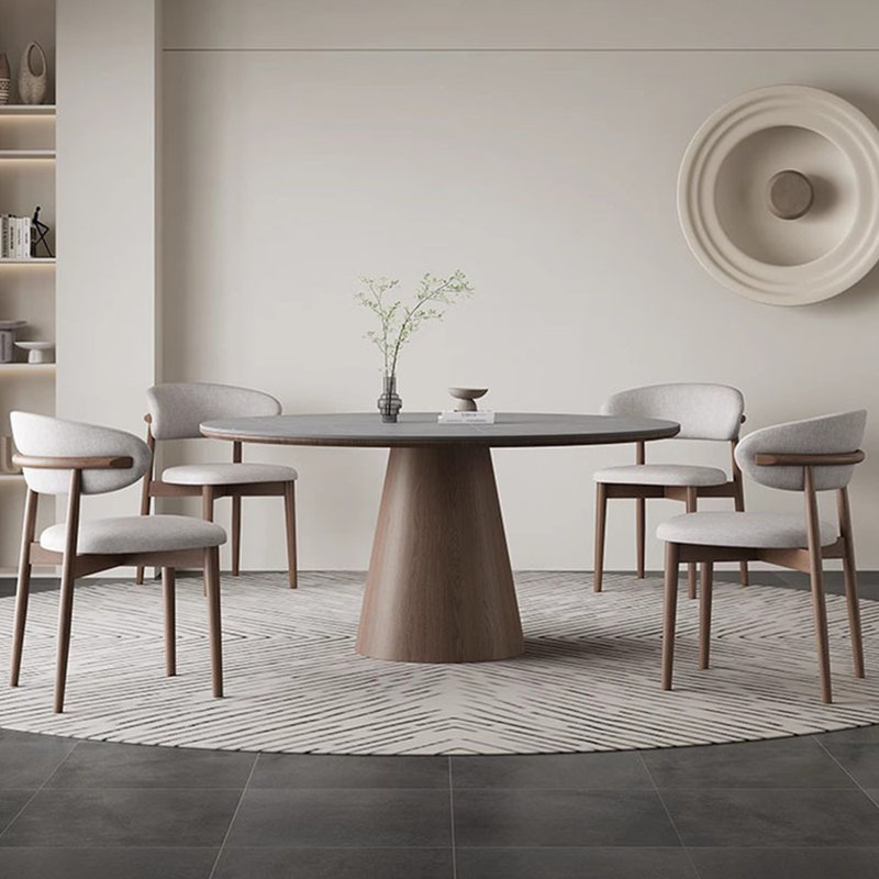Modern Nordic Wood Rock Plate Dining Table Chair Pedestal Dining Set 29.5 H x 47.2 L x 47.2 W 5